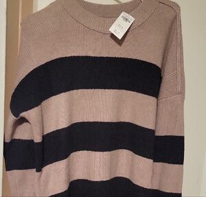 Abercrombie & Fitch Striped Crewneck Sweater - Taupe & Black